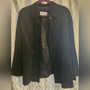 Vintage Lord & Taylor Black Suede Leather ButtonUp Jacket - 1X